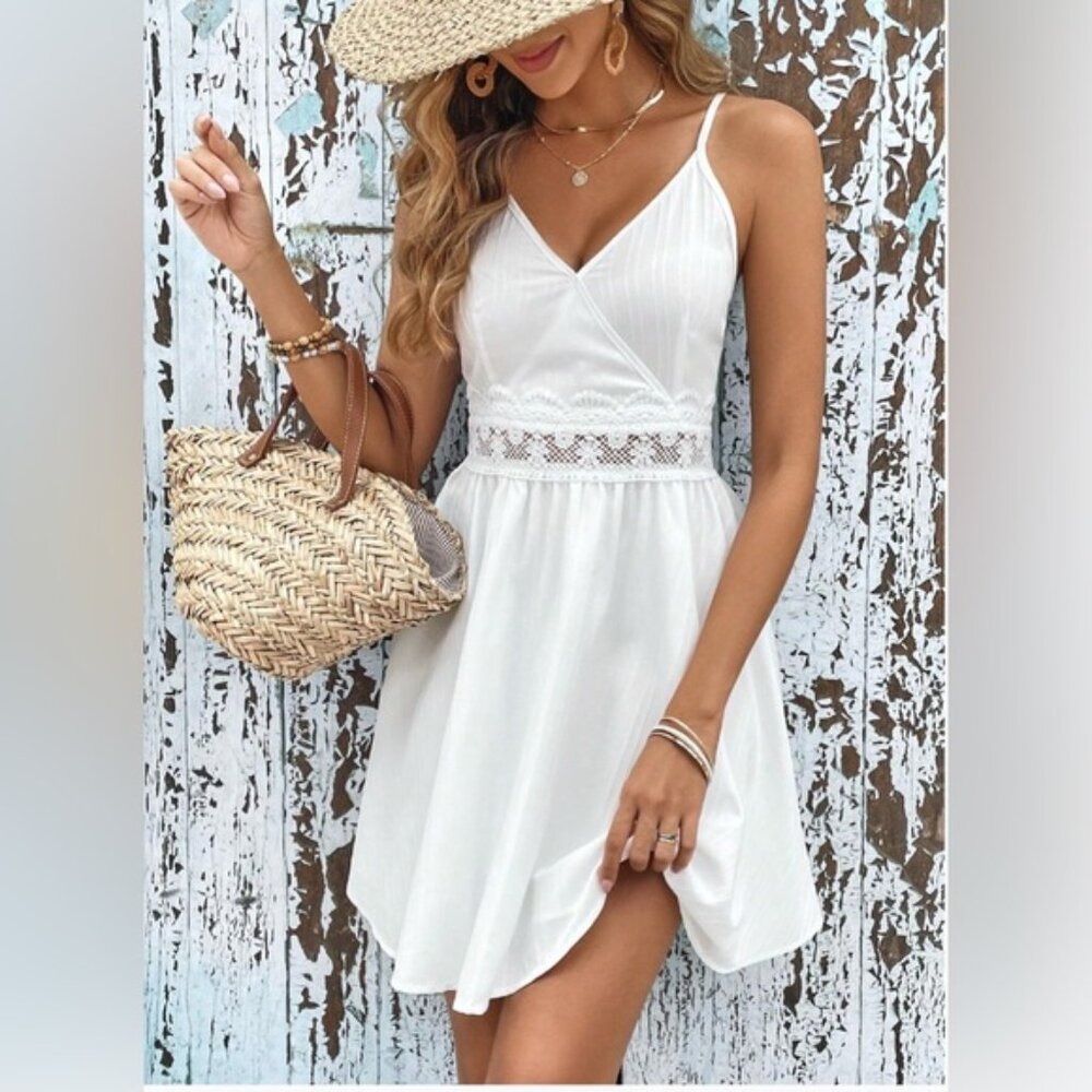 White Frenchy Contrast Lace Cami Dress